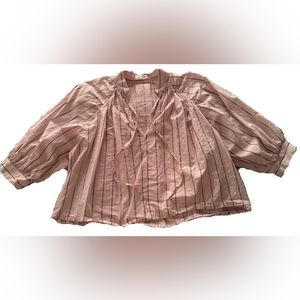 Cropped Pink Pinstripe Spring Peasant Top Size S